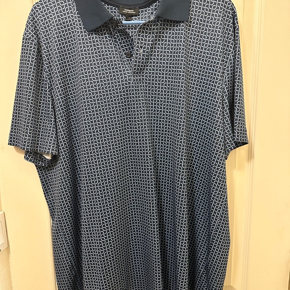 Express Navy and White Geometric Polo